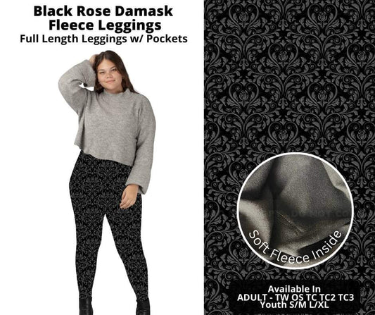 Preorder! Closes 10/17. ETA Dec. Black Rose Damask Fleece Leggings