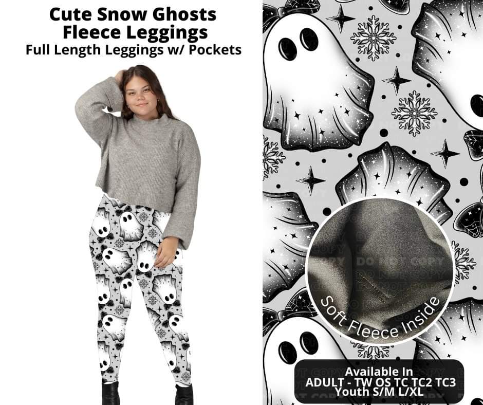 Preorder! Closes 10/17. ETA Dec. Cute Snow Ghosts Fleece Leggings