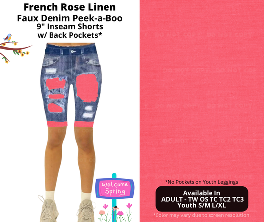 Preorder! Closes 1/13. ETA April. French Rose Linen Faux Denim Peekaboo Jamaica Shorts