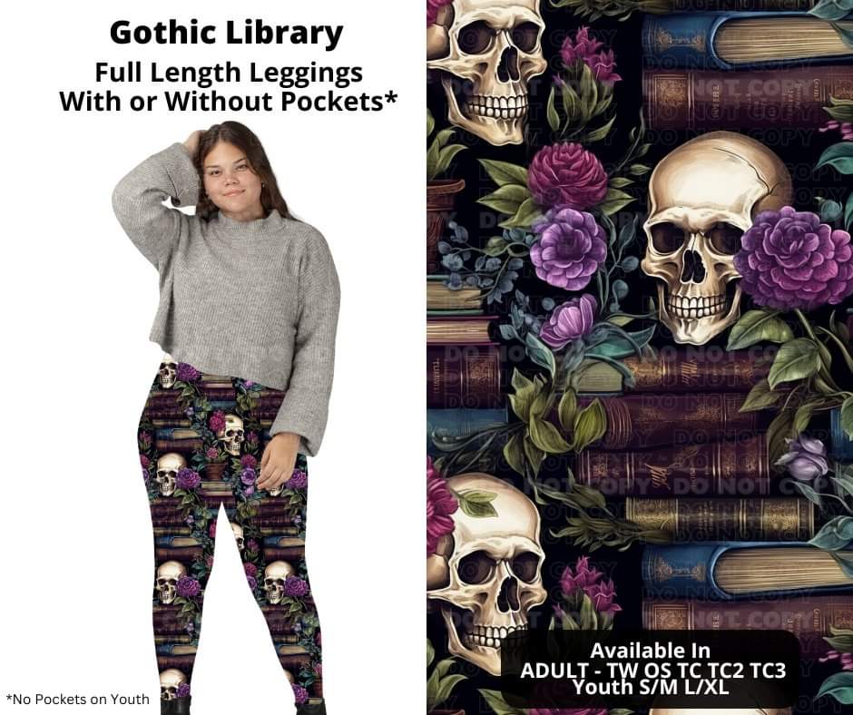 Preorder! Closes 10/23. ETA Dec. Gothic Library Full Length Leggings w/wo Pockets