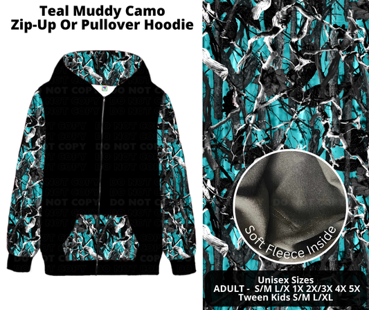 Teal Muddy Camo Zip-Up or Pullover Hoodie