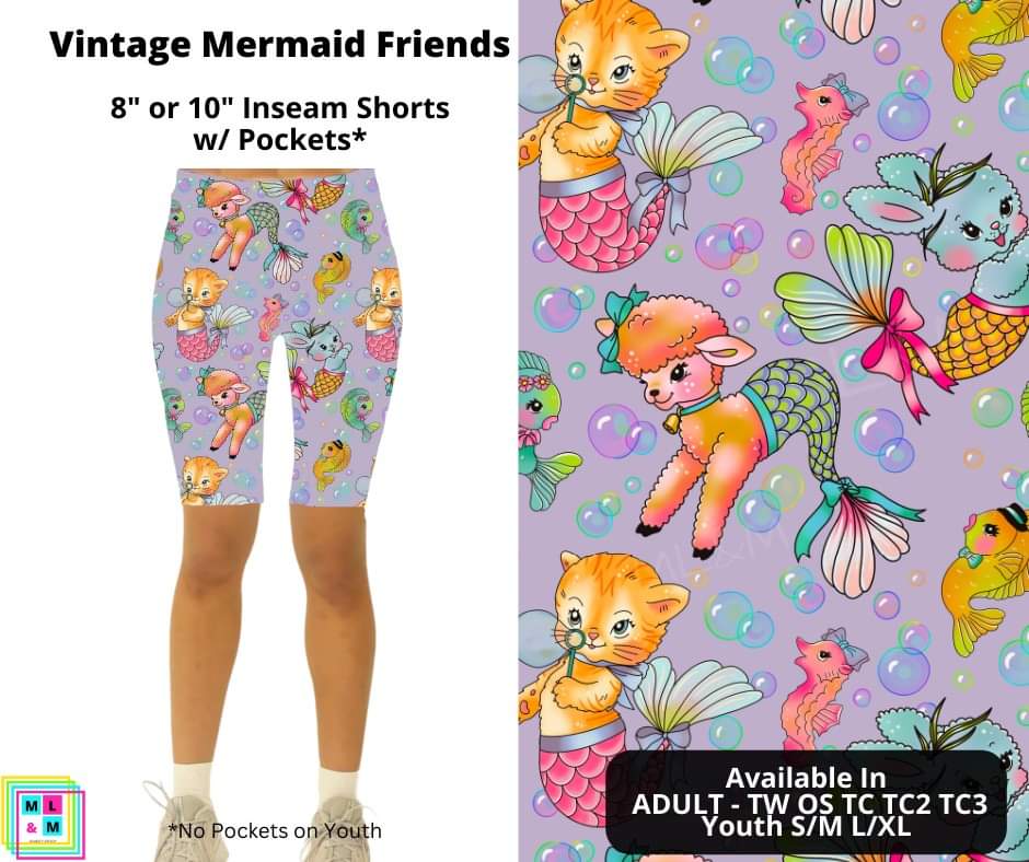 Vintage Mermaid Friends Shorts w/ Pockets