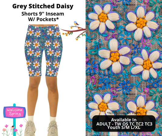 Preorder! Closes 1/22. ETA April. Grey Stitched Daisy Jamaica Shorts w/wo Pockets