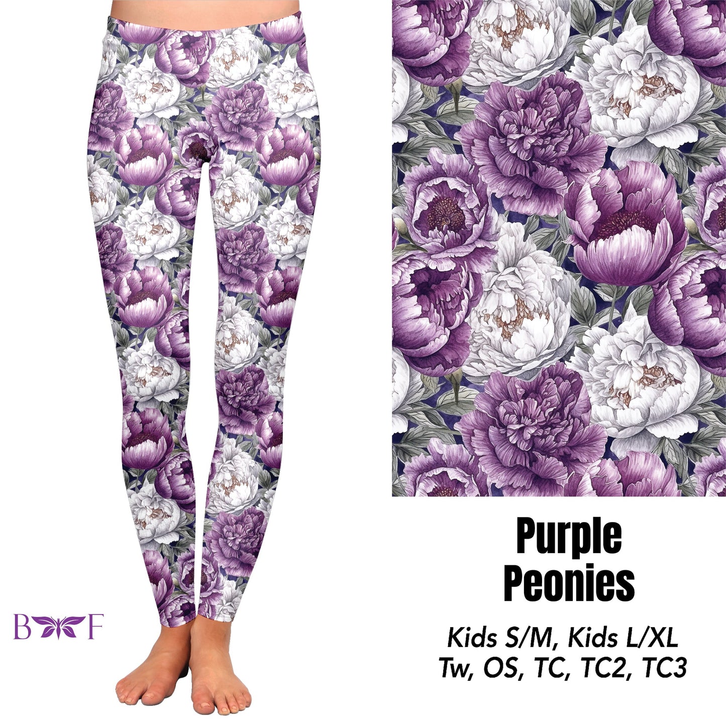 Purple Peonies capris and skorts with pockets