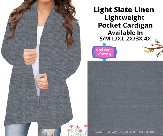 Preorder! Closes 1/13. ETA April. Light Slate Linen Pocket Cardigan