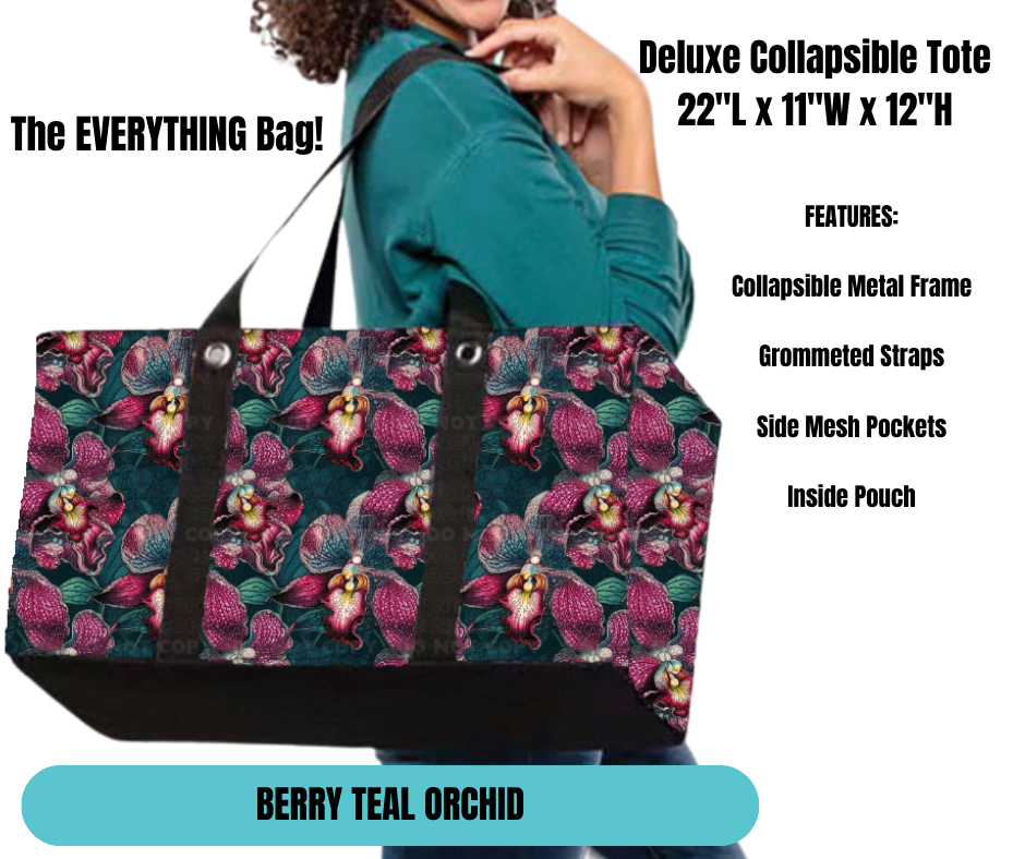 Preorder! Closes 11/18. ETA Feb. Berry Teal Orchid Collapsible Tote