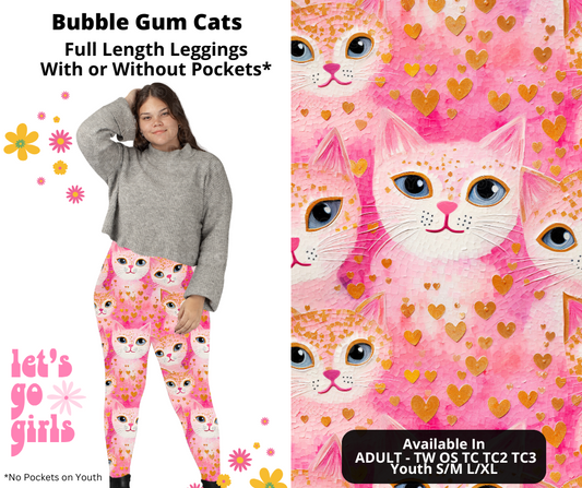 Preorder! Closes 12/16. ETA Feb. Bubble Gum Cats Floral Full Length Leggings w/wo Pockets