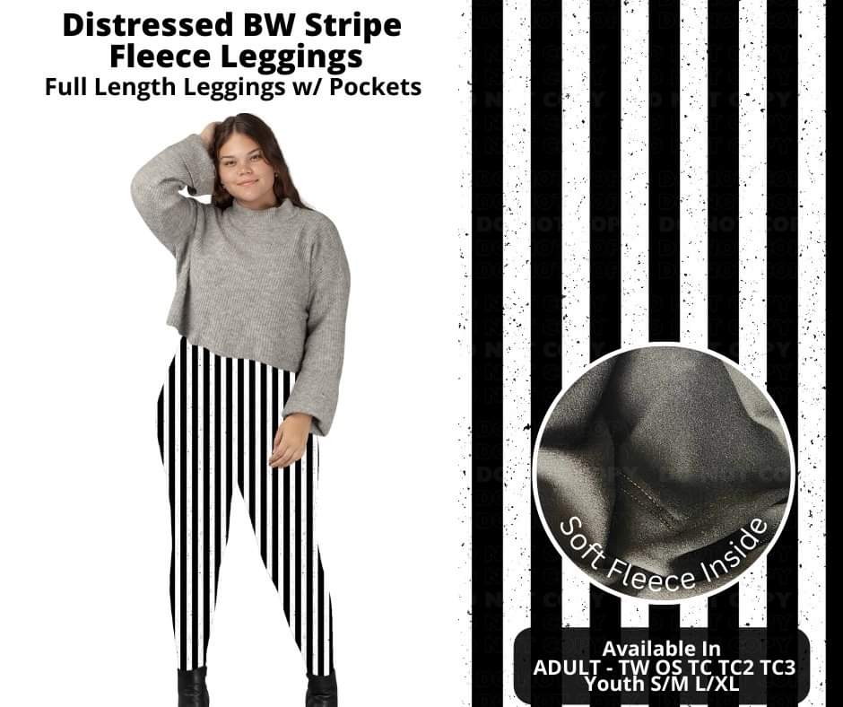 Preorder! Closes 10/17. ETA Dec. Distressed BW Stripe Fleece Leggings