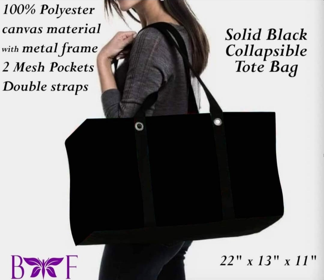 Black large Collapsible tote and 2 inside mesh pockets