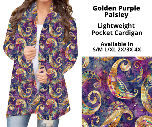 Preorder! Closes 10/28. ETA Dec. Golden Purple Paisley Pocket Cardigan