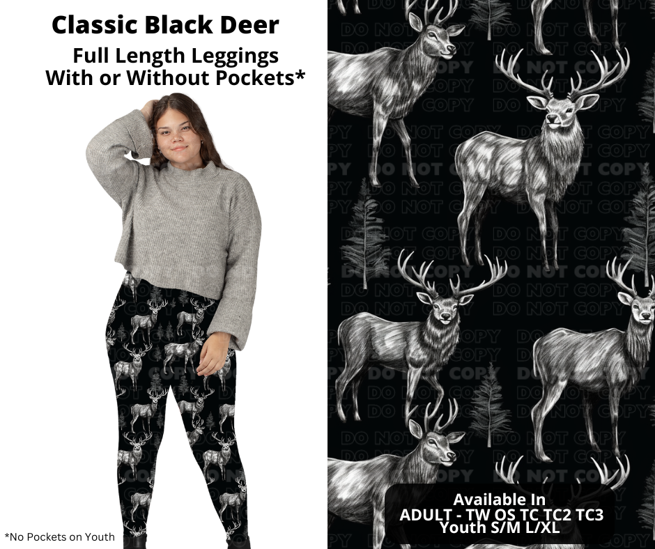 Classic Black Deer Full Length Leggings w/ Pockets