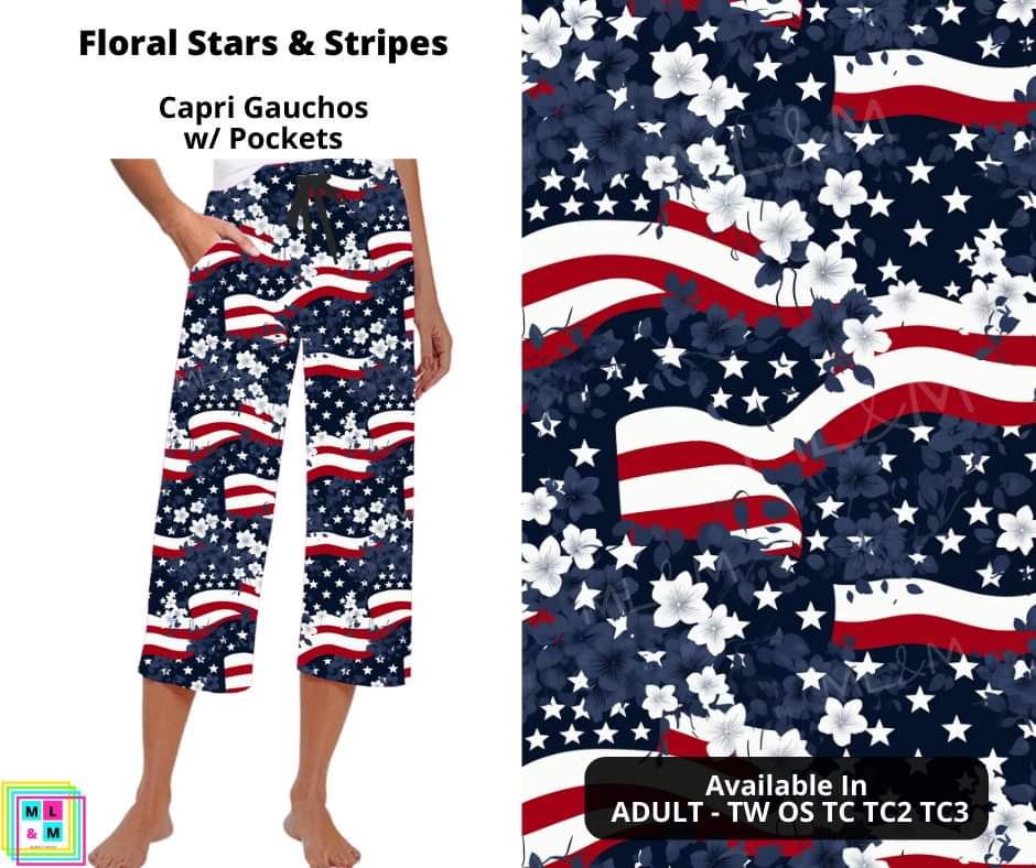 Floral Stars & Stripes Capri Gauchos