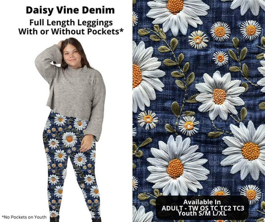 Preorder! Closes 11/6. ETA Jan. Daisy Vine Denim Full Length Leggings w/wo Pockets