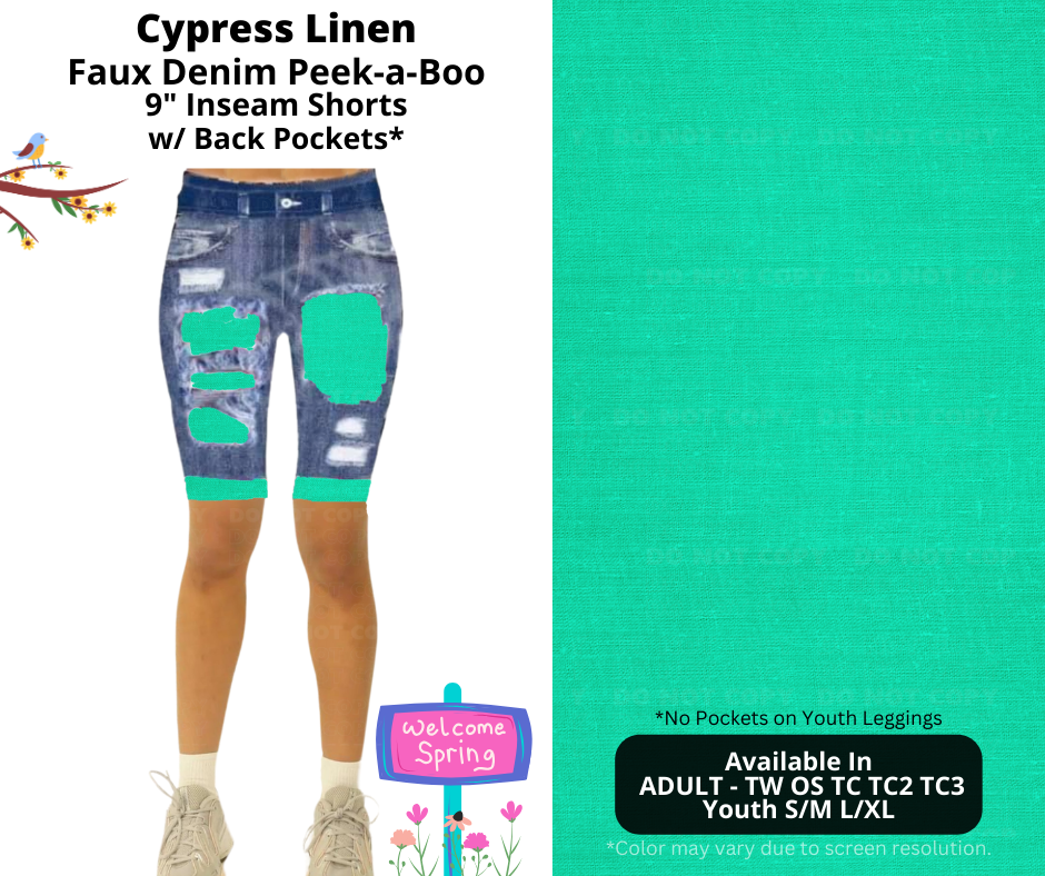 Preorder! Closes 1/13. ETA April. Cypress Linen Faux Denim Peekaboo Jamaica Shorts