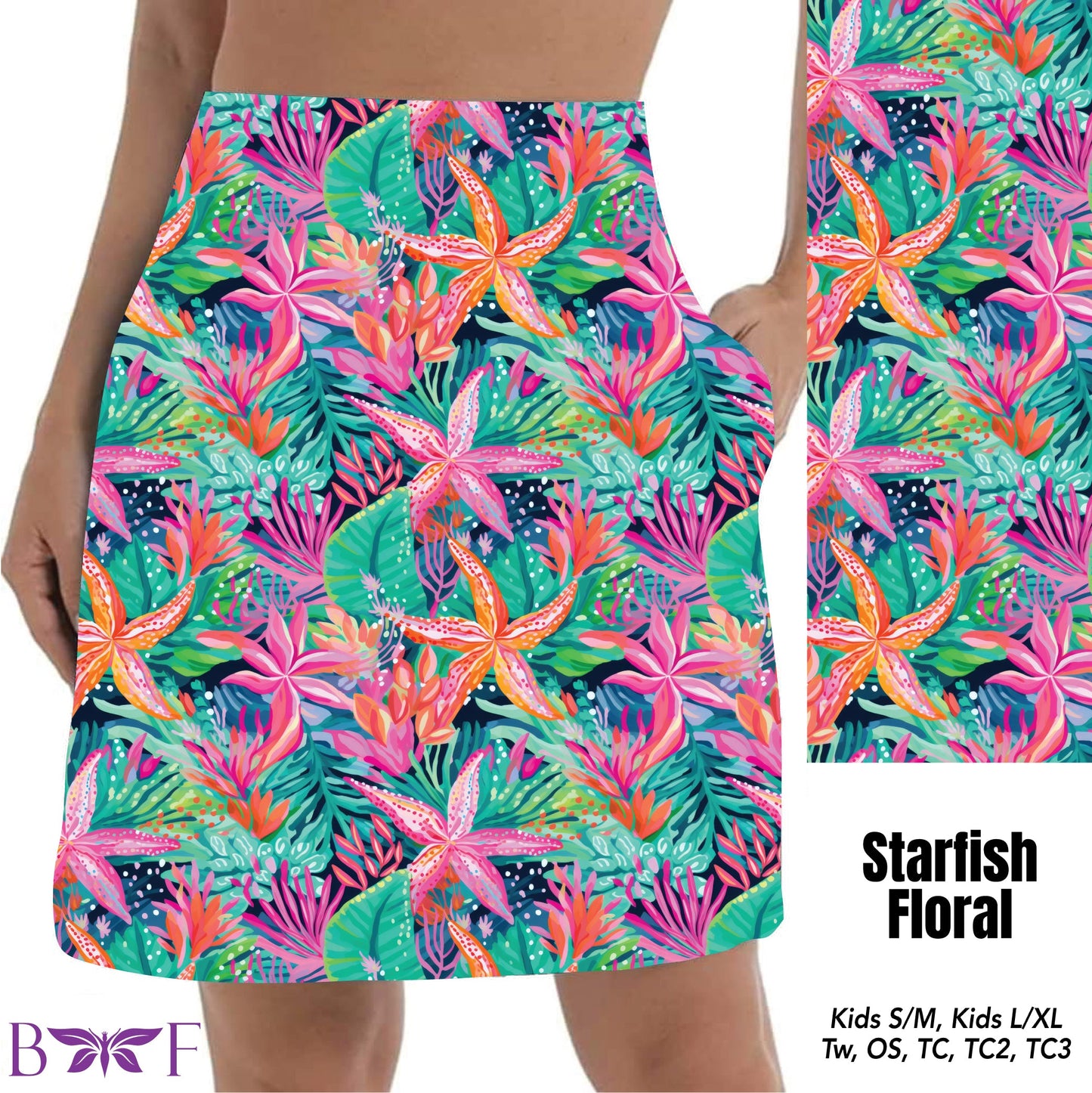 Starfish floral capris, skorts and shorts with pockets