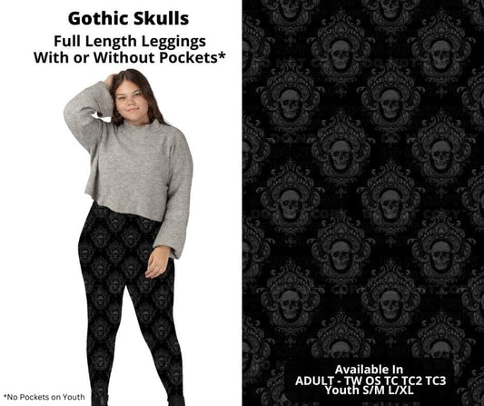 Preorder! Closes 10/17. ETA Dec. Gothic Skulls Full Length Leggings w/wo Pockets