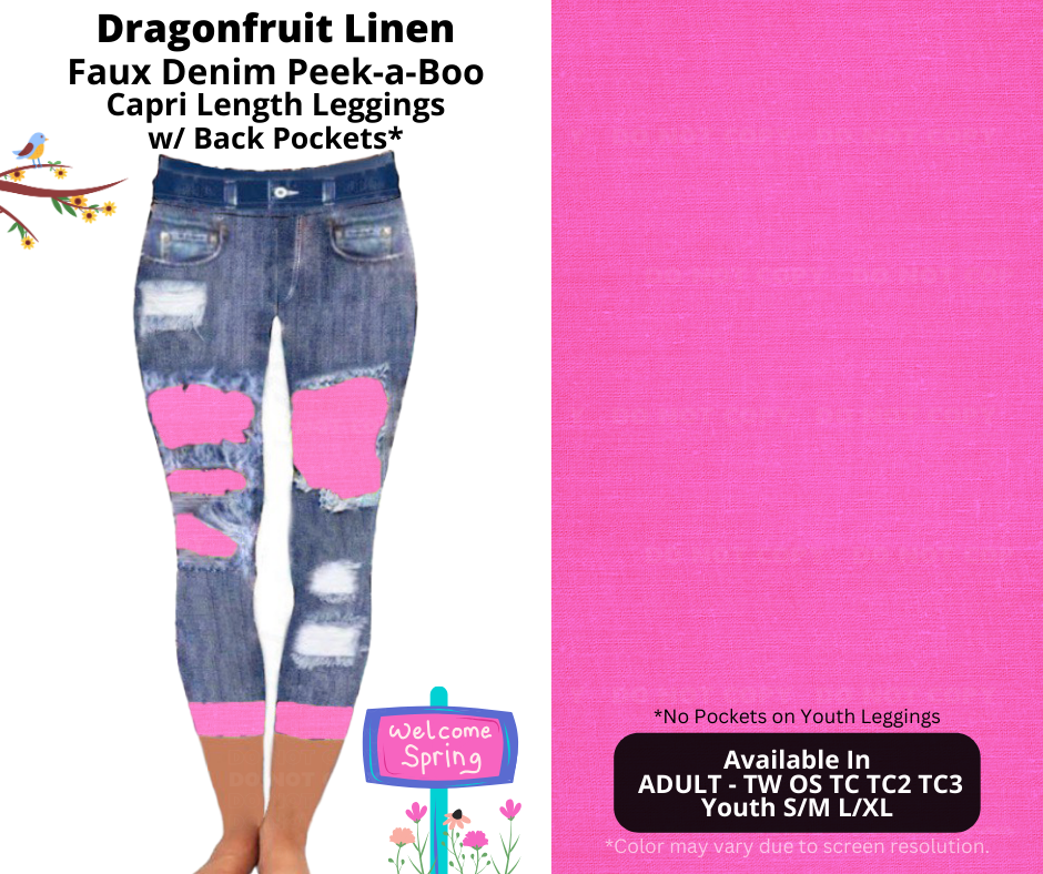 Preorder! Closes 1/13. ETA April. Dragonfruit Linen Capri Faux Denim Peekaboo