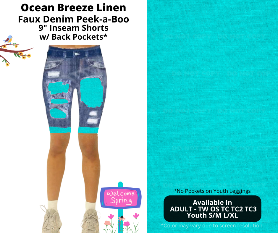 Preorder! Closes 1/13. ETA April. Ocean Breeze Linen Faux Denim Peekaboo Jamaica Shorts