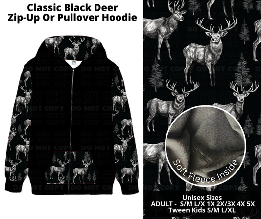 Classic Black Deer Zip-Up Hoodie