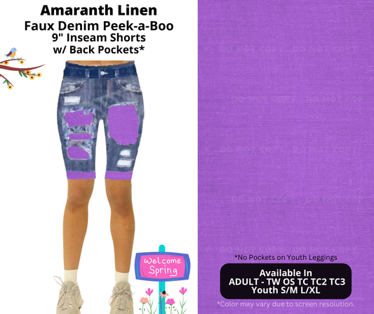 Preorder! Closes 1/13. ETA April. Amaranth Linen Faux Denim Peekaboo Jamaica Shorts