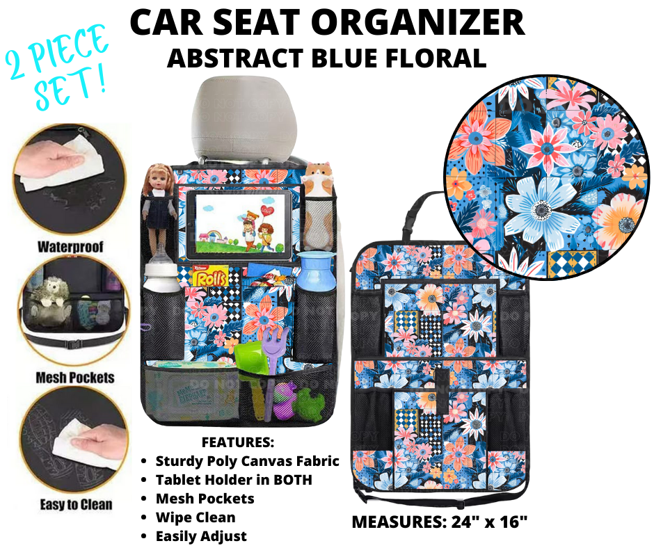 Preorder! Closes 1/2. ETA March. Abstract Blue Floral Car Seat Organizer 2 Piece Set