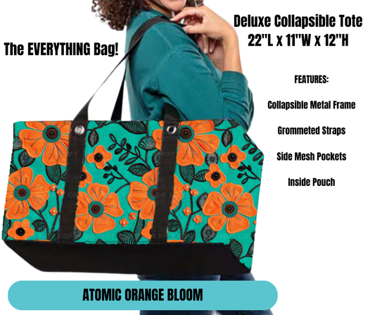 Preorder! Closes 11/18. ETA Feb. Atomic Orange Bloom Collapsible Tote