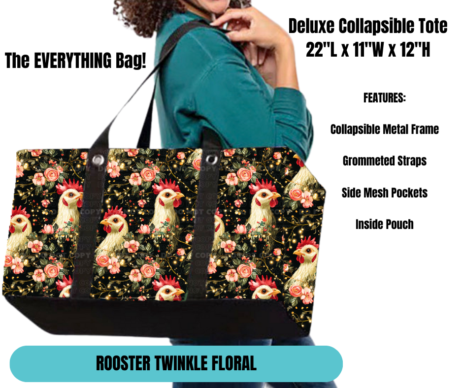 Preorder! Closes 11/18. ETA Feb. Rooster Twinkle Floral Collapsible Tote