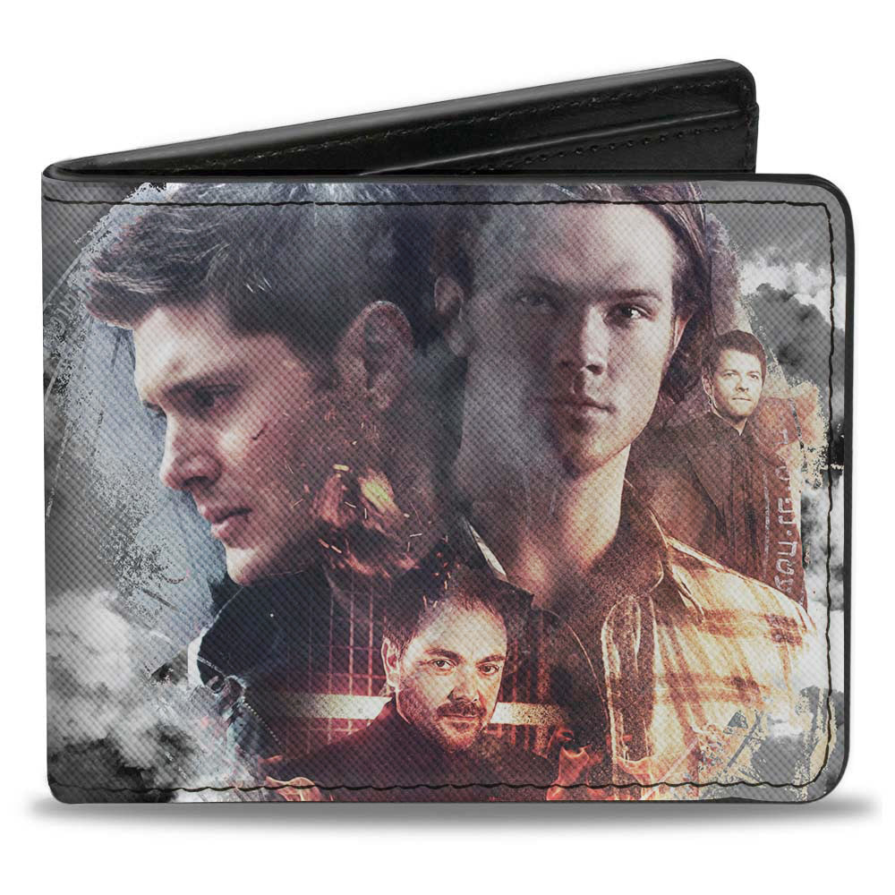 Bi-Fold Wallet - Supernatural 4-Character Poses + SUPERNATURAL-JOIN THE HUNT Clouds Grays Black