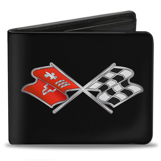 Bi-Fold Wallet - Corvette C3 Crossed Flags Logo Black