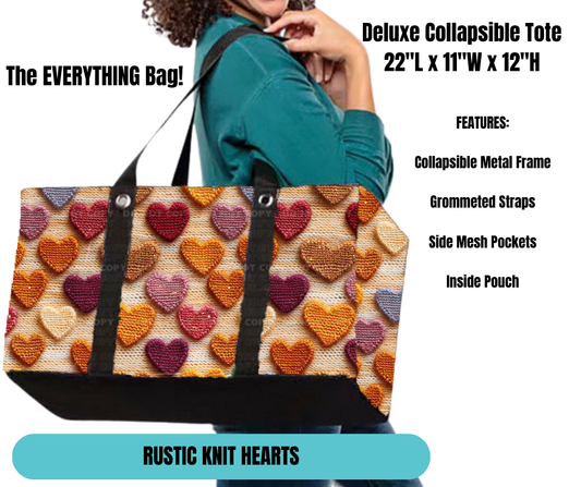 Preorder! Closes 11/18. ETA Feb. Rustic Knit Hearts Collapsible Tote