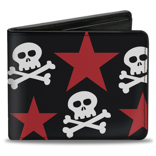 Bi-Fold Wallet - Skulls & Stars Black White Red