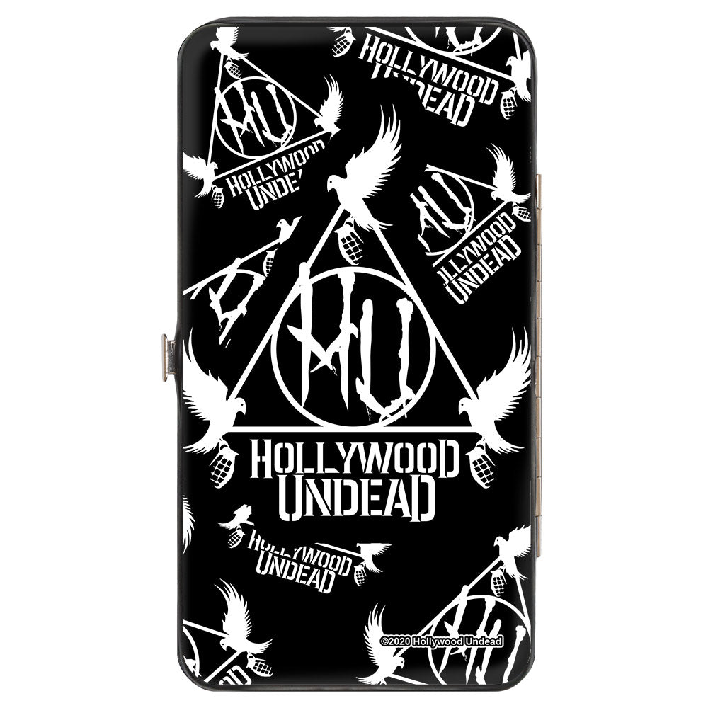 Hinged Wallet - HOLLYWOOD UNDEAD Triangle Dove and Grenade Logo Black White