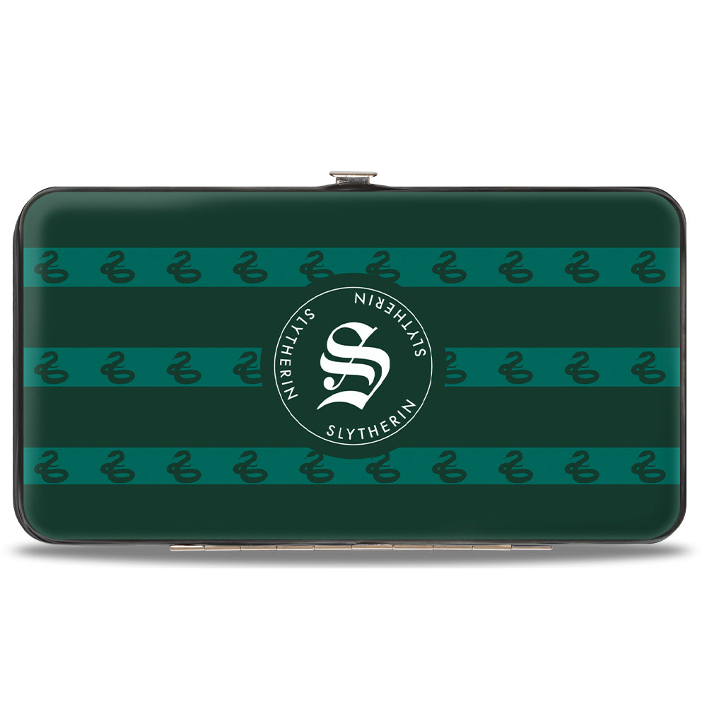 Hinged Wallet - HOGWARTS ALUMNI SLYTHERIN + Initial Monogram Snake Icon Stripe Greens White Grays