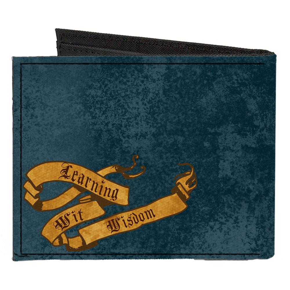 Canvas Bi-Fold Wallet - RAVENCLAW Eagle Crest + LEARNING WIT WISDOM Banner Blues Golds