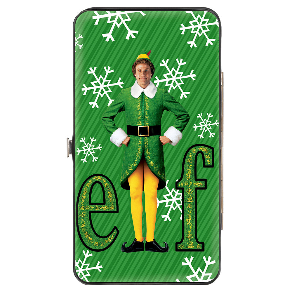 Hinged Wallet - Elf Buddy the Elf Logo Pose Snowflakes Greens White