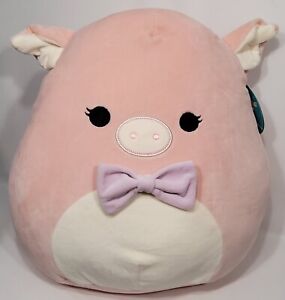 Squishmallows Hettie the pig Wearing Lavender Bow Tie 14" Stuffed Plush