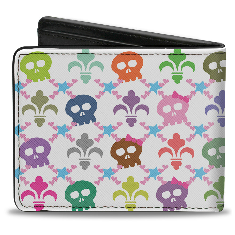 Bi-Fold Wallet - Skull & Fleur-de-Lis White Multi Color