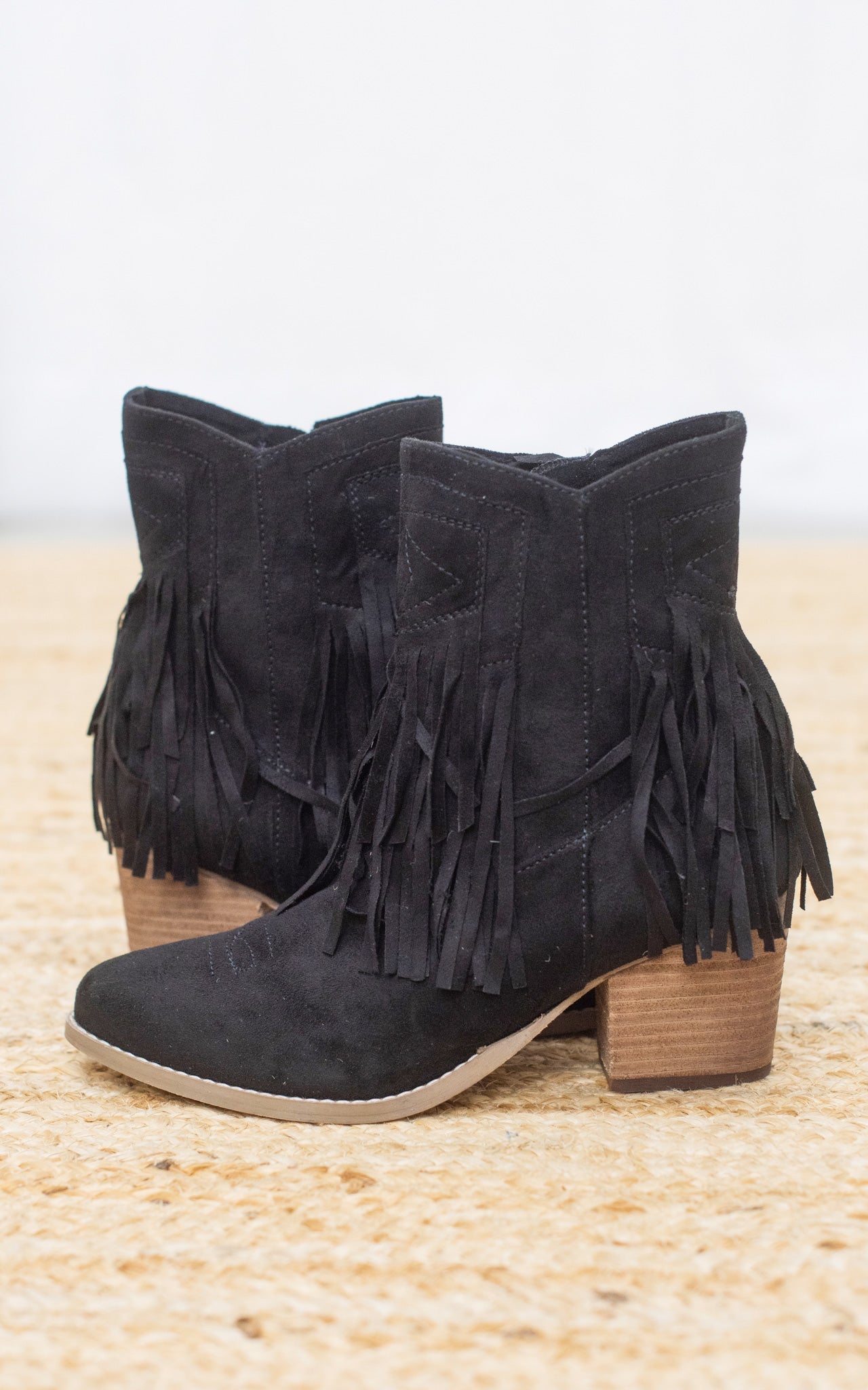 Sandra Fringe Booties in Black