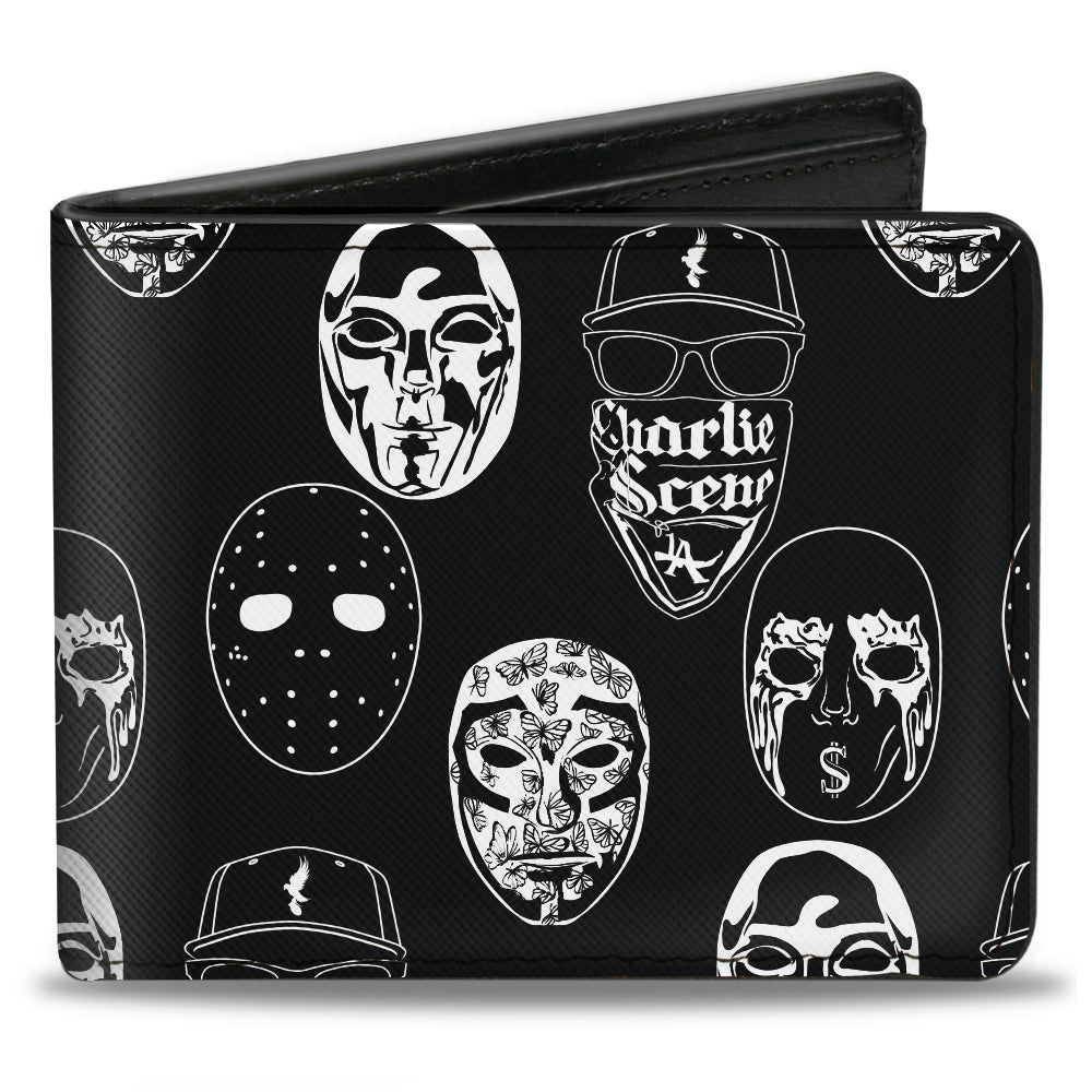 Bi-Fold Wallet - Hollywood Undead Mask Icons Scattered Black White