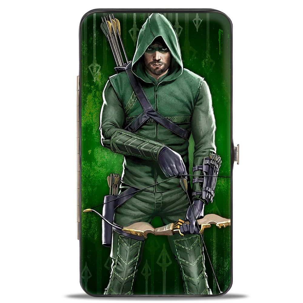 Hinged Wallet - Green Arrow Bow Pose + Arrows Greens