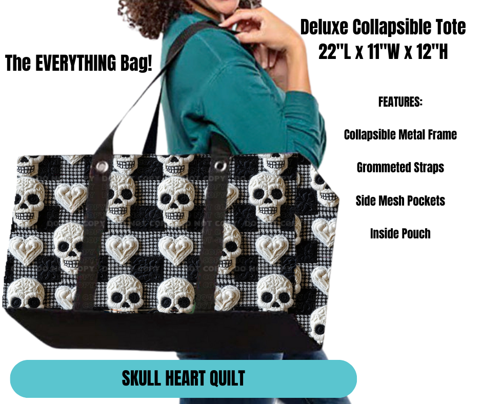 Preorder! Closes 11/18. ETA Feb. Skull Heart Quilt Collapsible Tote