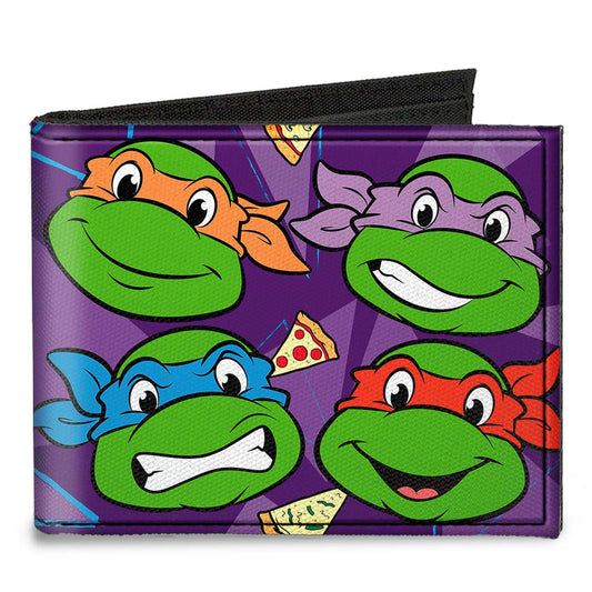 Canvas Bi-Fold Wallet - Classic TMNT Faces + I "PIZZA-HEART" TMNT Purple Pizza