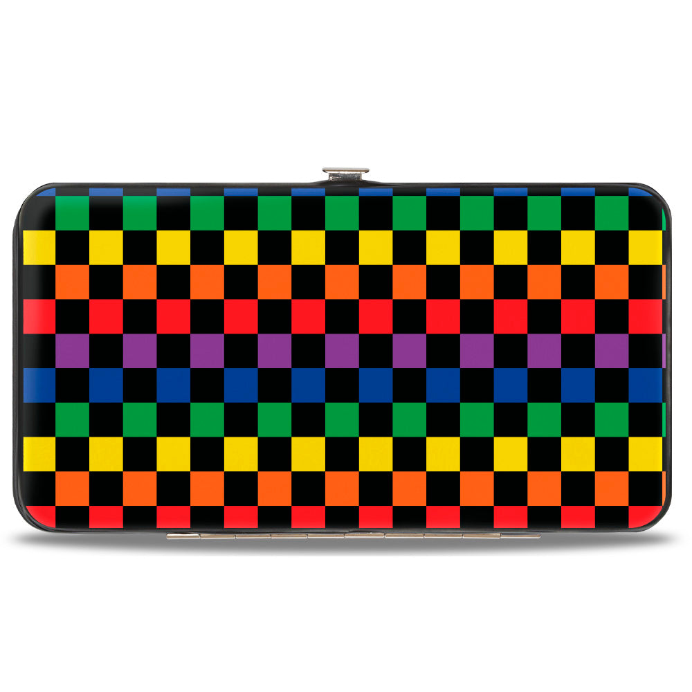 Hinged Wallet - Checker Black Rainbow Multi Color