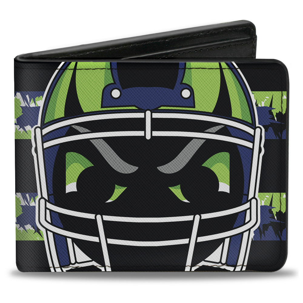 Bi-Fold Wallet - Football Helmet Stripe Black Neon Green Blue