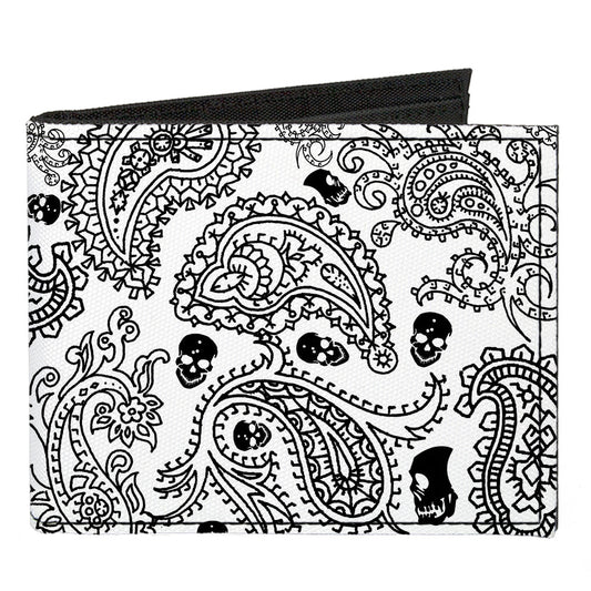 Canvas Bi-Fold Wallet - Bandana Skulls White Black