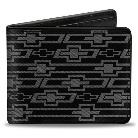 Bi-Fold Wallet - Retro Chevy Bowtie Diagonal Monogram Black Gray