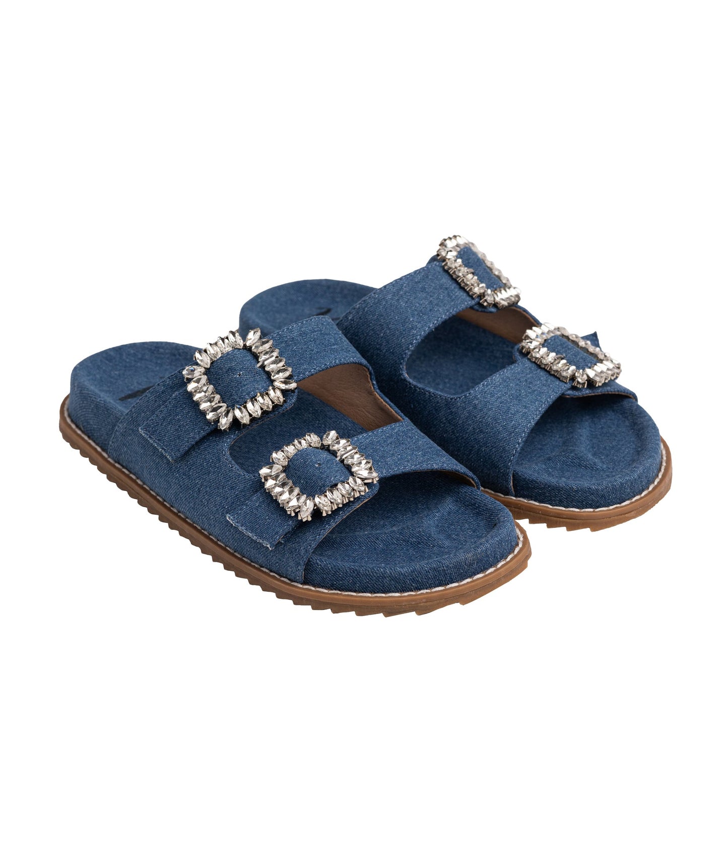 Stellar Rhinestone Buckle Slides in Denim