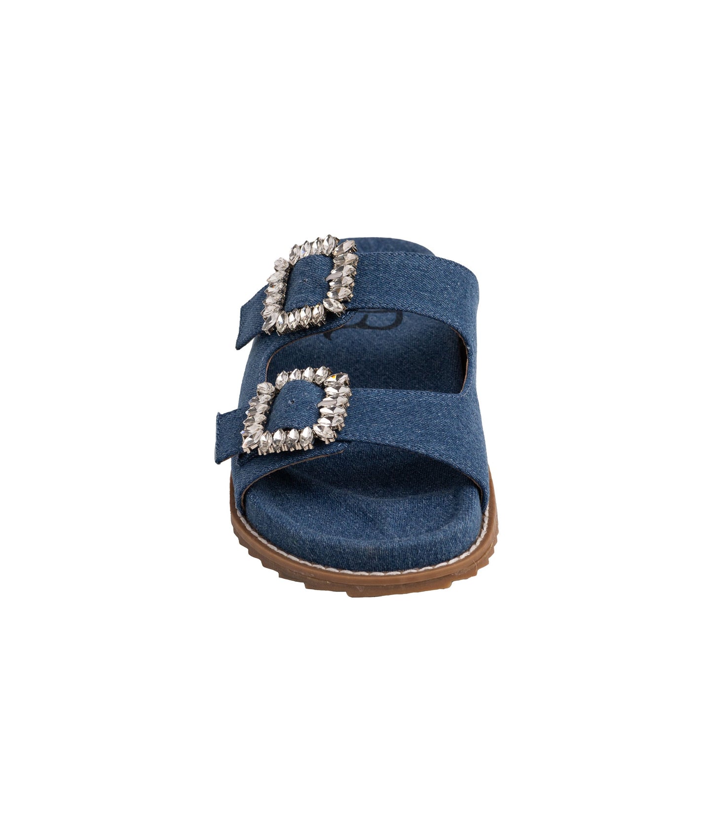 Stellar Rhinestone Buckle Slides in Denim