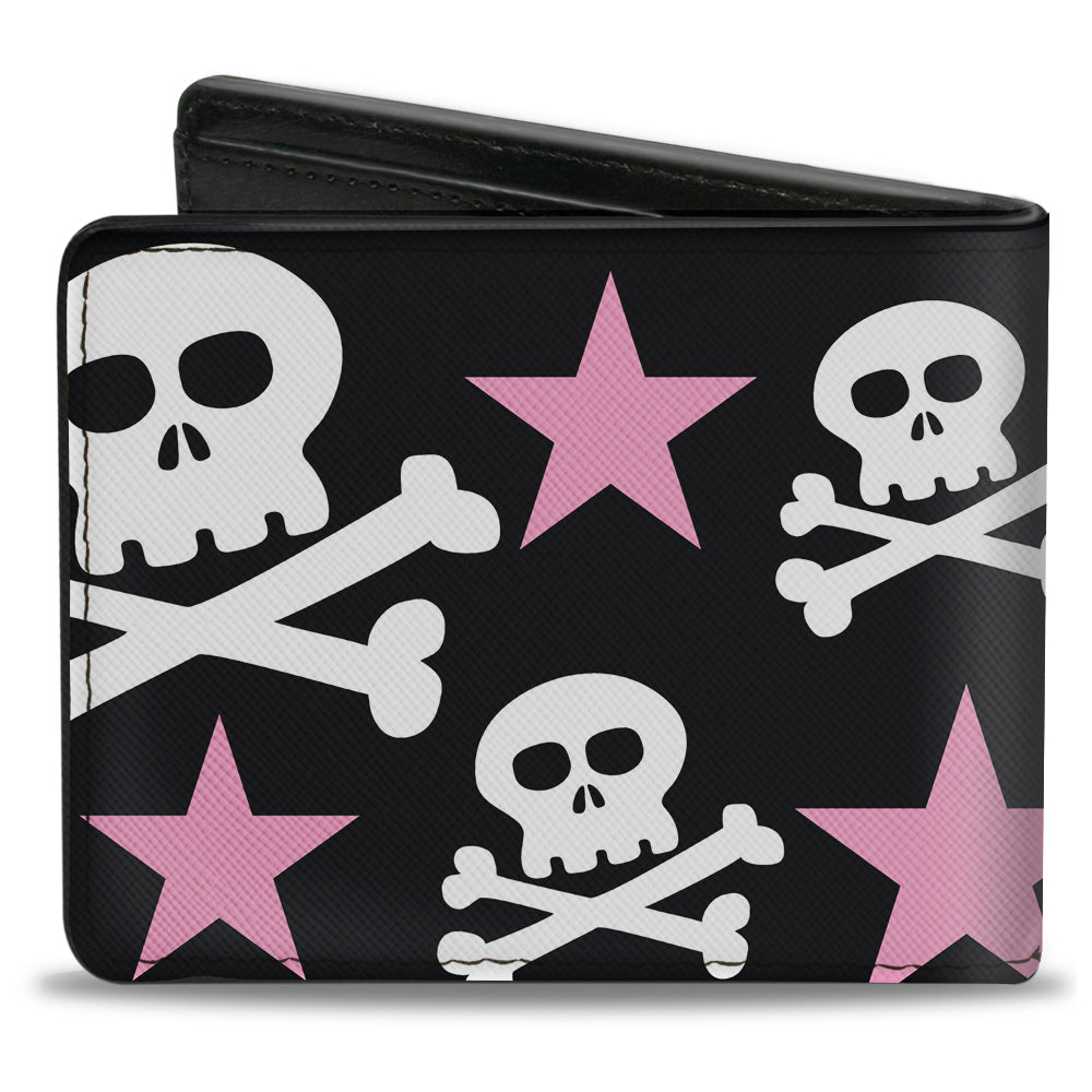 Bi-Fold Wallet - Skulls & Stars Black White Pink