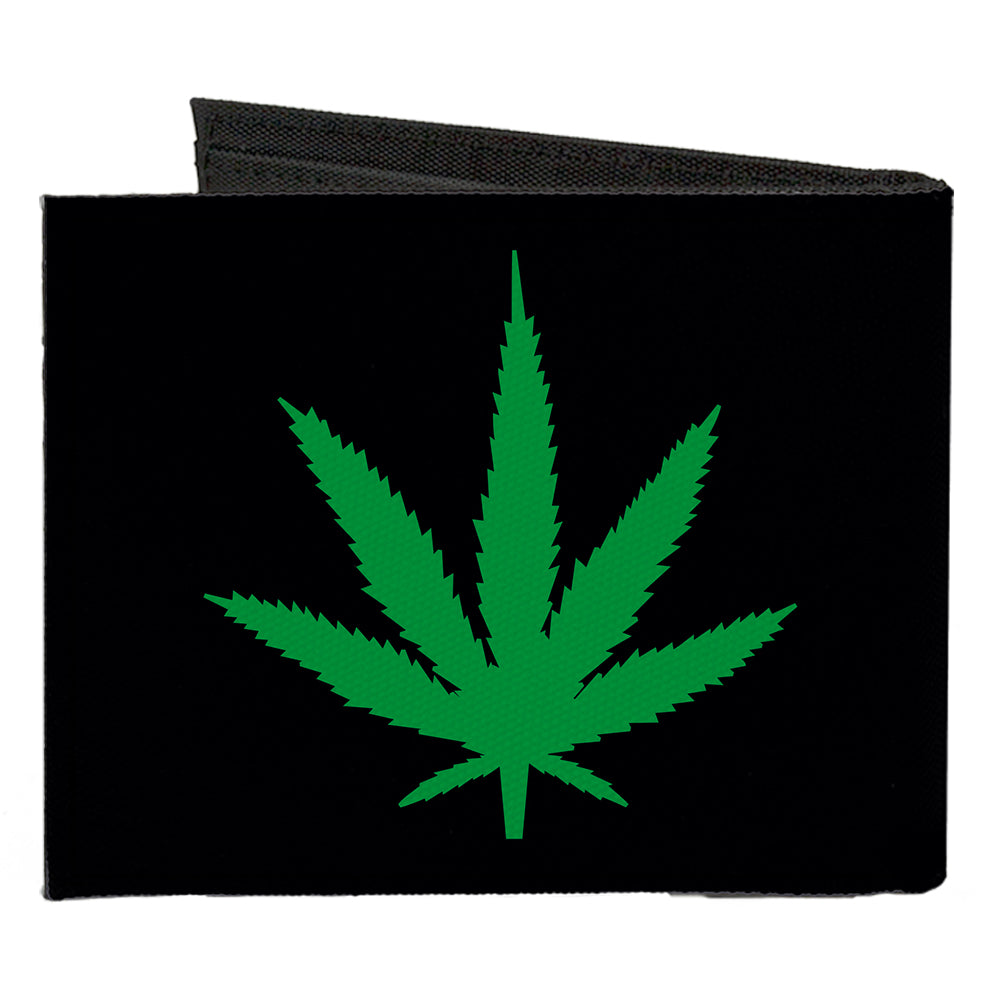 Canvas Bi-Fold Wallet - Marijuana Leaf Repeat Black Green